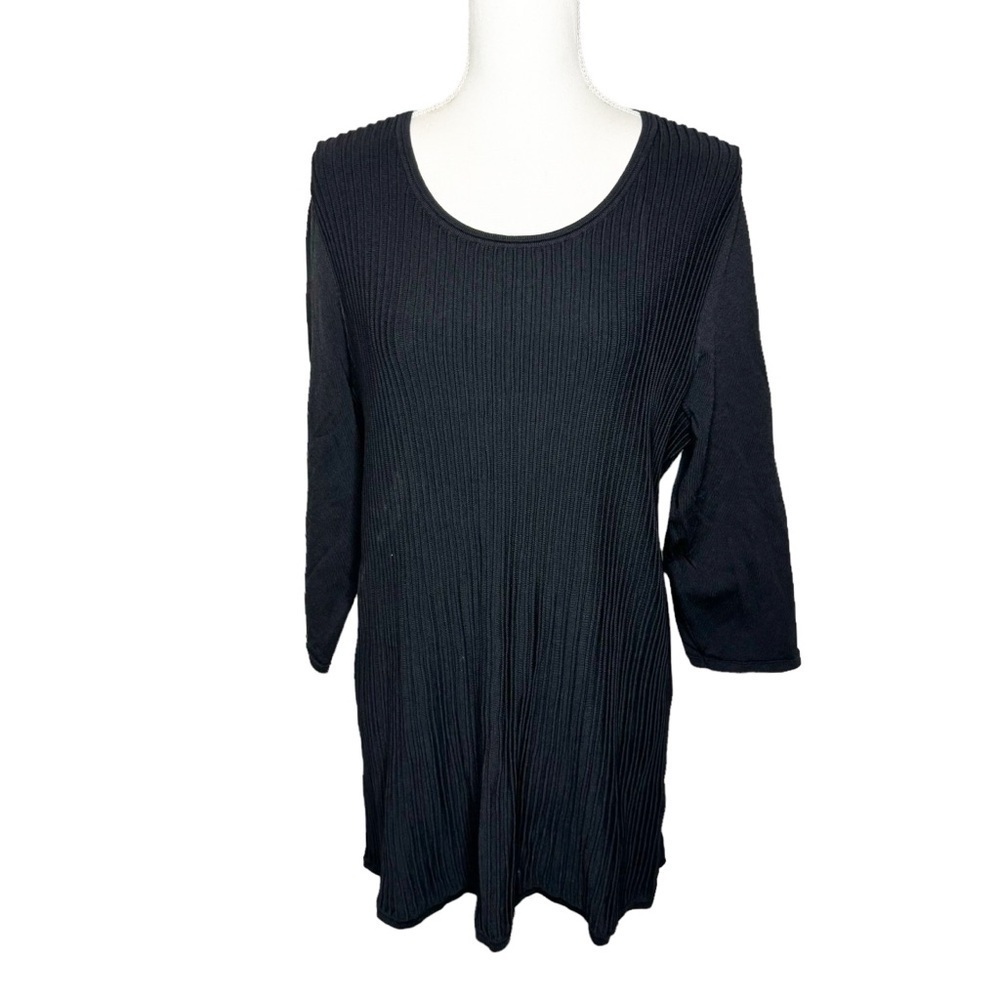 Voyage by Marina Rinaldi Black Pleated‎ Knit Sweater Medium